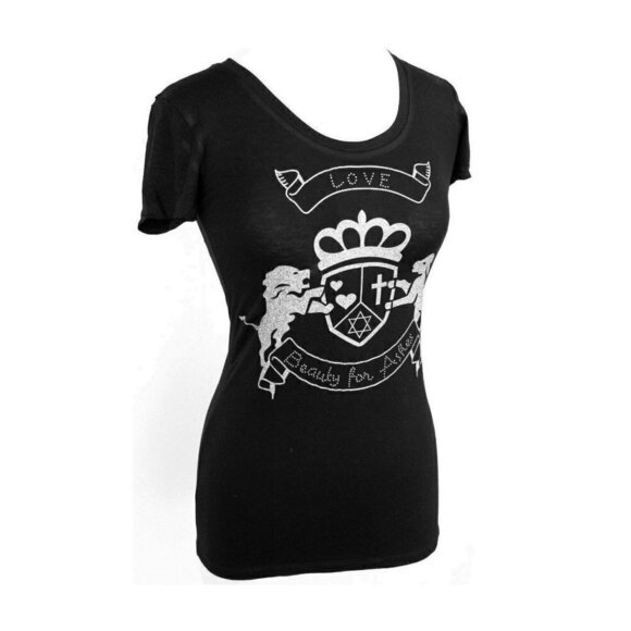 Womens Girls Love Beauty for Ashes® Lion Lamb Logo Cross Crown Hearts T-Shirt - Picture 1 of 2